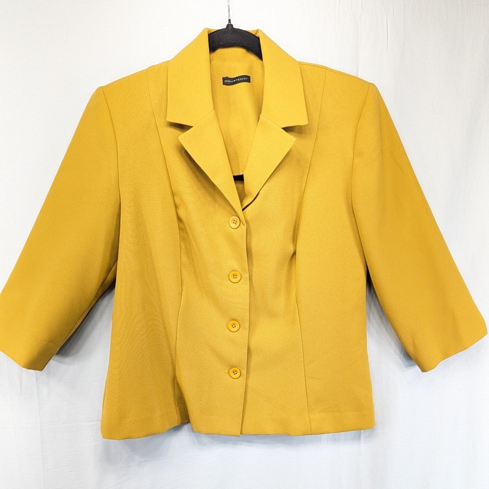 Courtenay Womens Mustard Yellow 3 Button 3/4 Sleeve Blazer Jacket Size 8